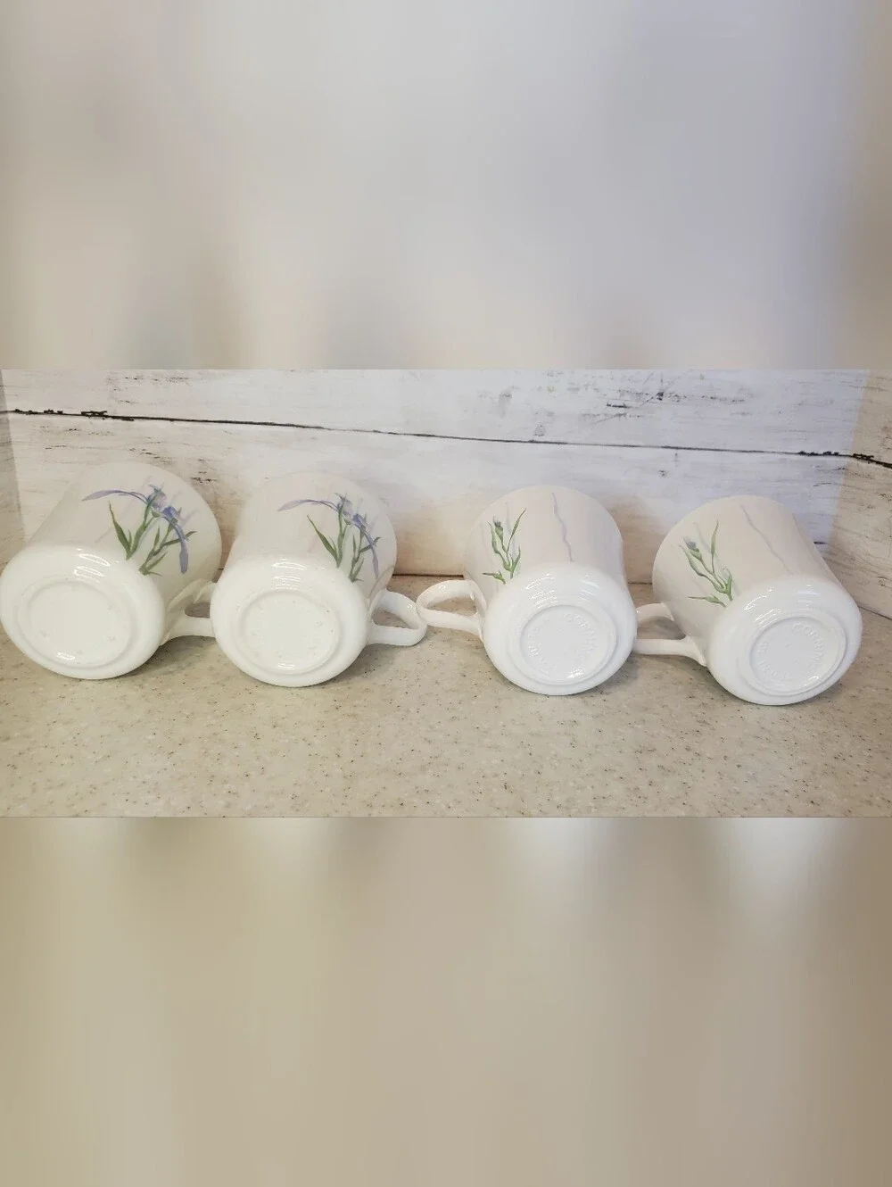 Vintage Corelle Corning Shadow Iris Coffee Mugs Set of 4 Floral Cups 3.5